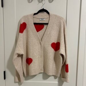 Smash + Tess Beige Cardigan with Red Hearts